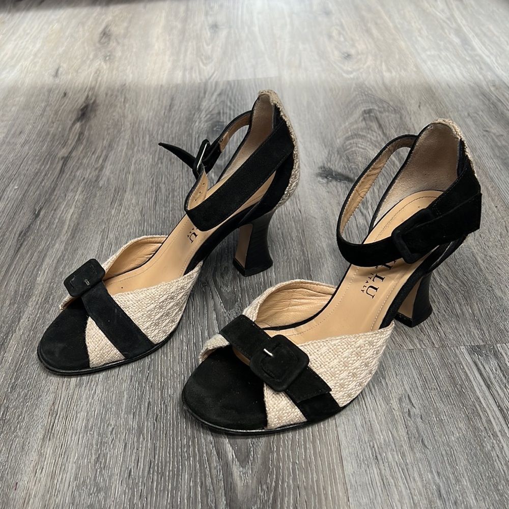 Anyi Lu Woven And Suede Heels, Sz 37.5